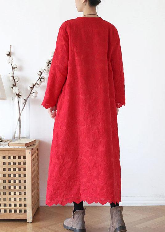 Plus Size Red Stand Button Fall Long Sleeve Coats