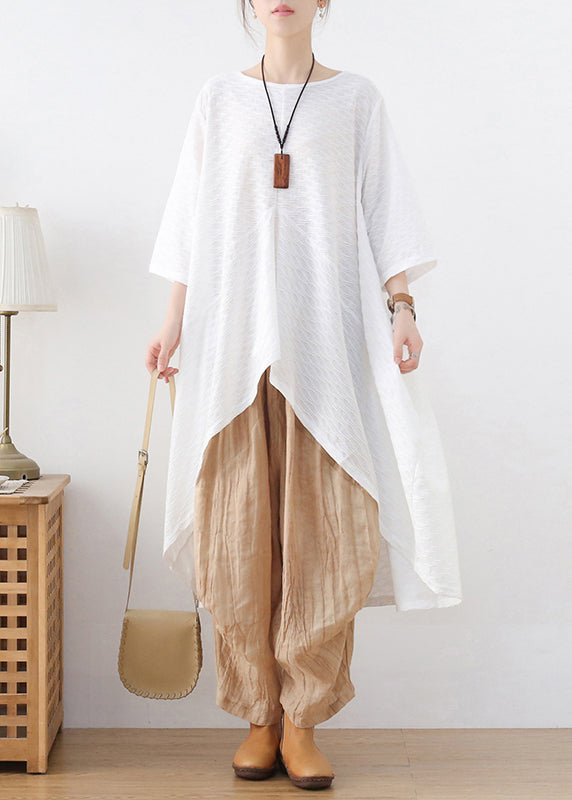 Plus Size White Asymmetrical Design Top Three Quarter sleeve