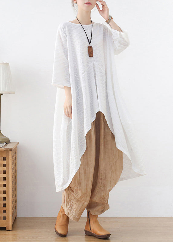 Plus Size White Asymmetrical Design Top Three Quarter sleeve