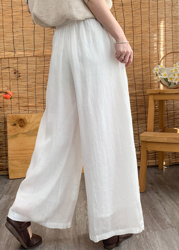 Plus Size White Pockets Patchwork Linen Long Pants Summer