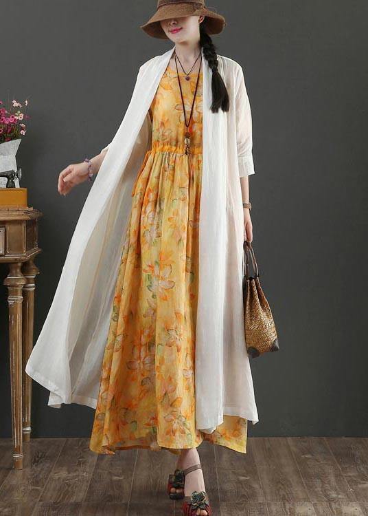 Plus Size White Summer Linen side open Loose Coat Long