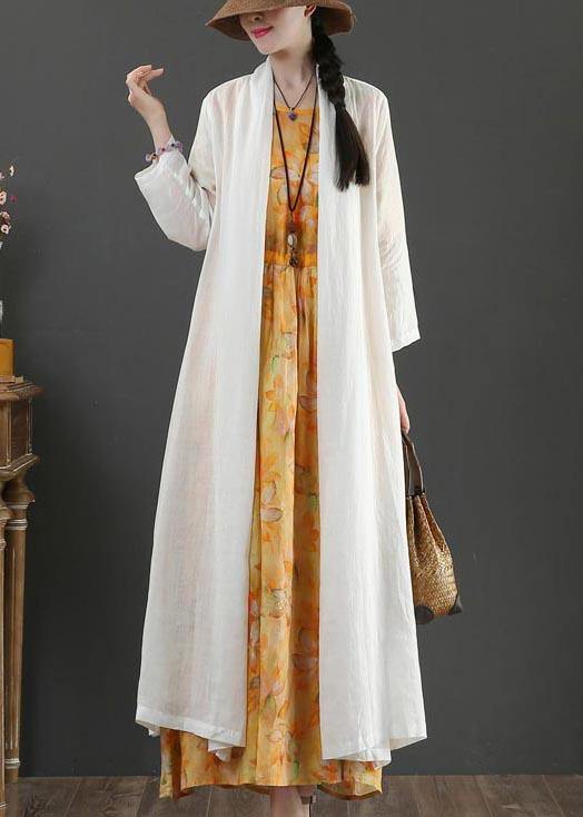 Plus Size White Summer Linen side open Loose Coat Long