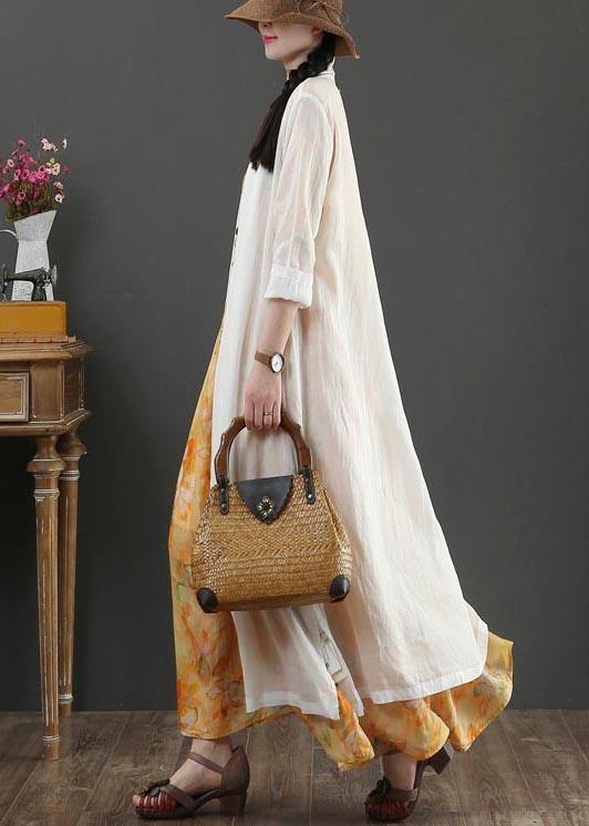 Plus Size White Summer Linen side open Loose Coat Long