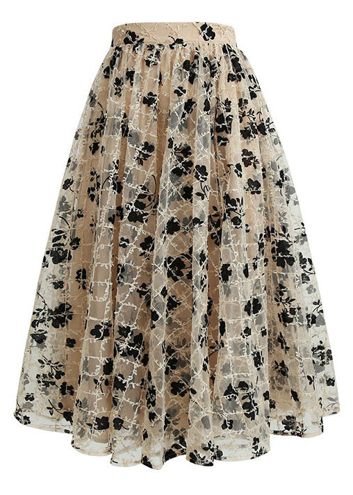 Plus size Women Khaki Print Tulle Skirts Spring