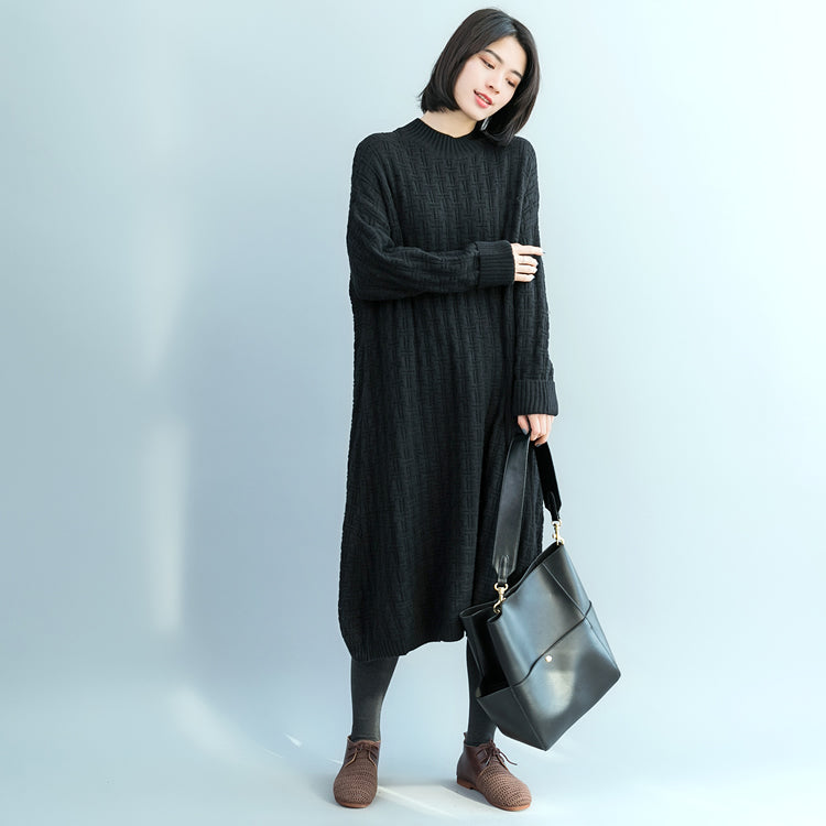 Pullover Sweater dresses Women O neck black oversized knitted dress