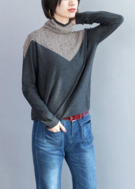 Pullover gray knit tops plus size high neck Sweater Blouse