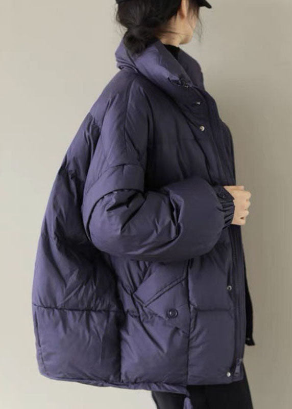 Purple Casual Duck Down Winter Coats Zip Up Winter