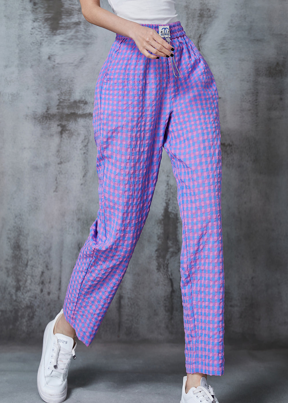 Purple Plaid Linen Harem Pants Oversized Summer