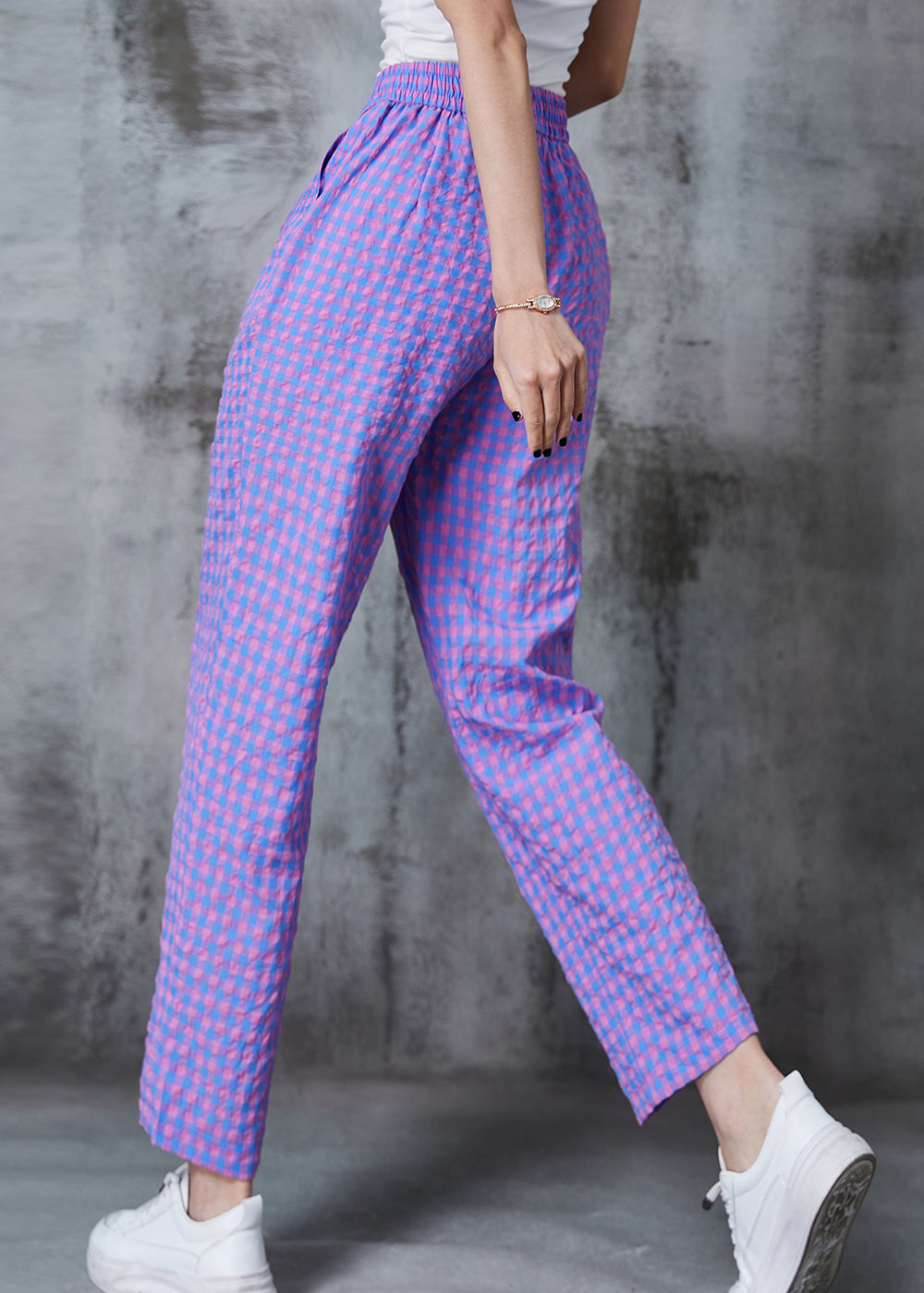 Purple Plaid Linen Harem Pants Oversized Summer