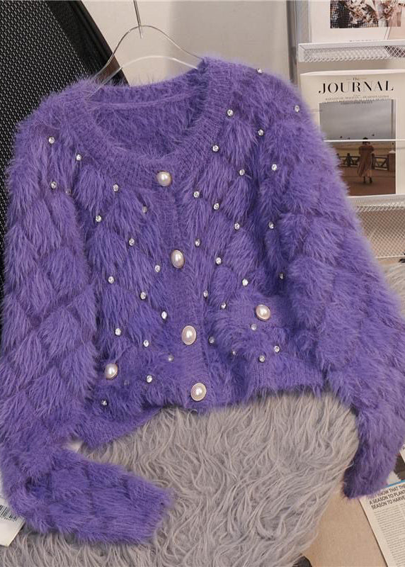 Purple Warm Fuzzy Fur Fluffy Loose Jacket Zircon Spring