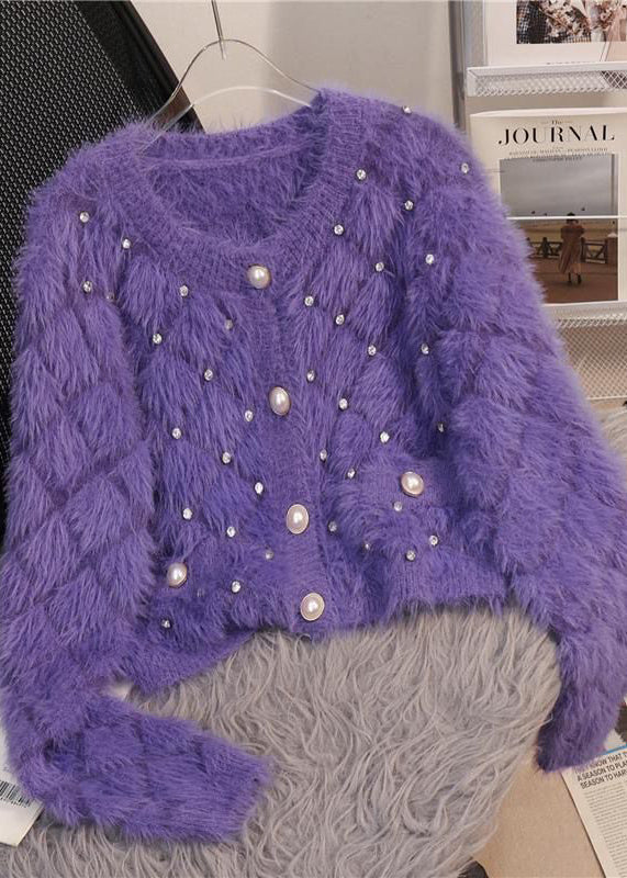 Purple Warm Fuzzy Fur Fluffy Loose Jacket Zircon Spring