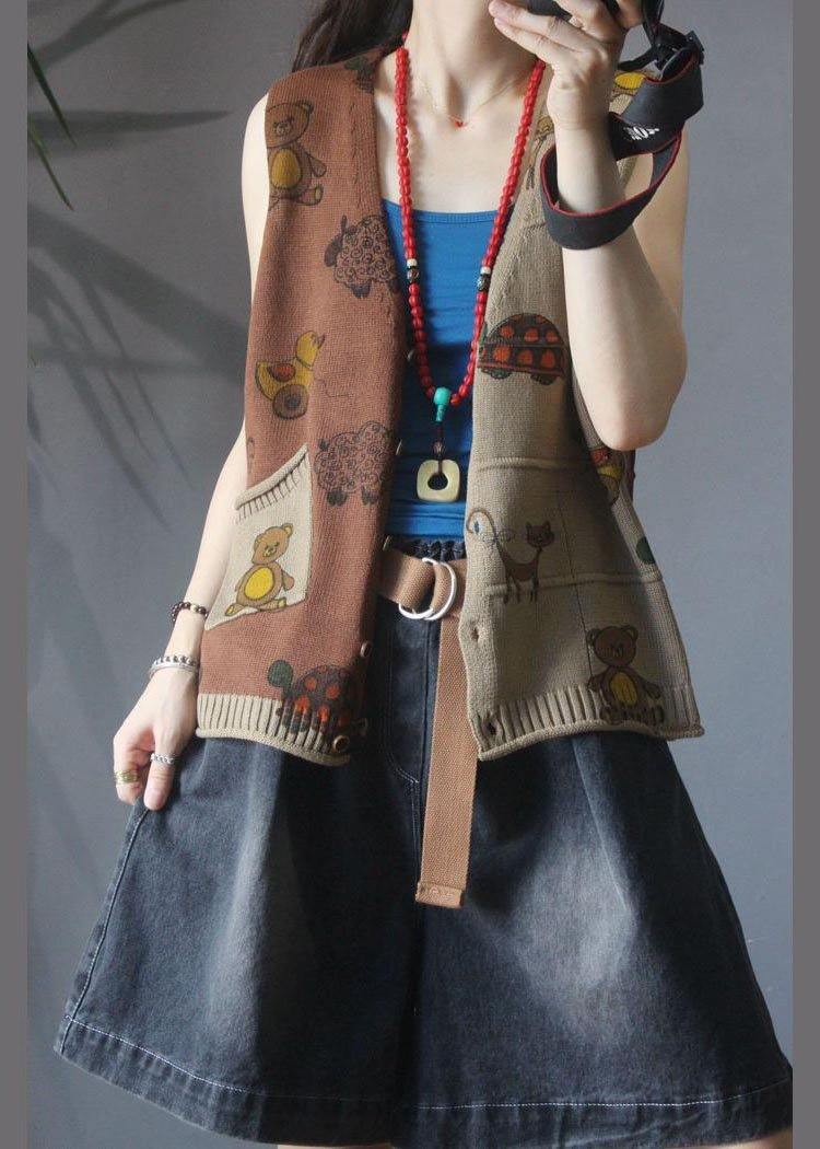 Retro Cartoon Printed Knitted Vest Girl