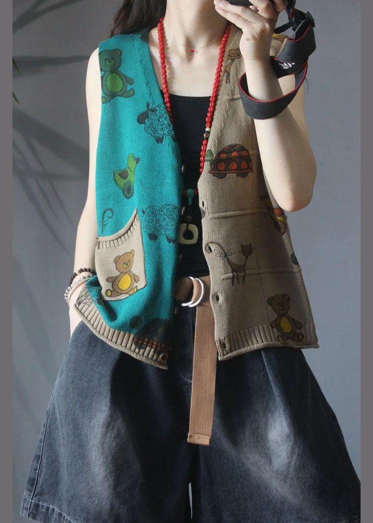 Retro Cartoon Printed Knitted Vest Girl