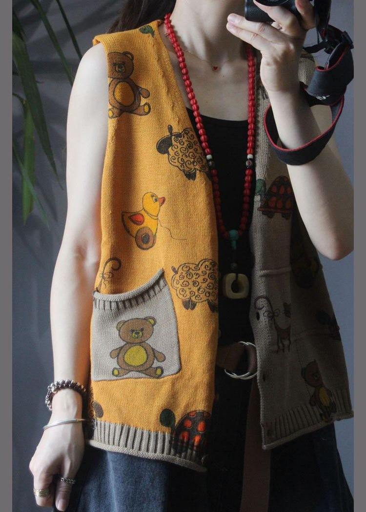 Retro Cartoon Printed Knitted Vest Girl