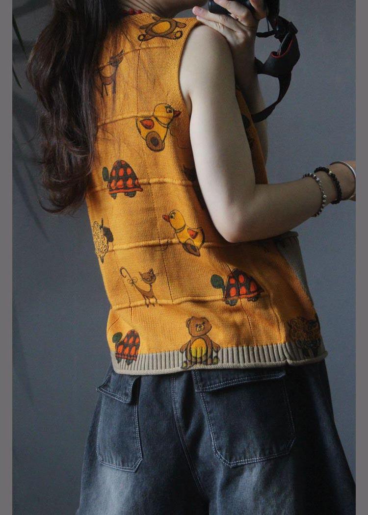 Retro Cartoon Printed Knitted Vest Girl