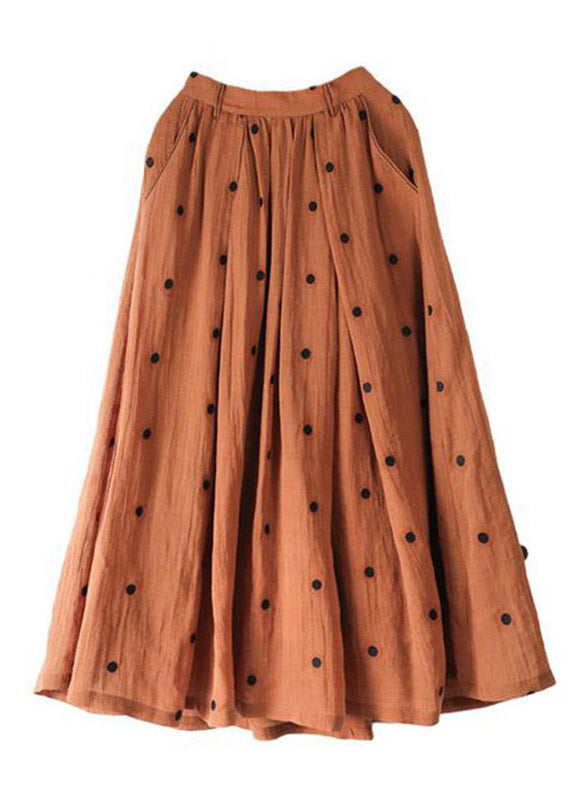 Retro checkered pattern  Pockets Linen Skirt Summer