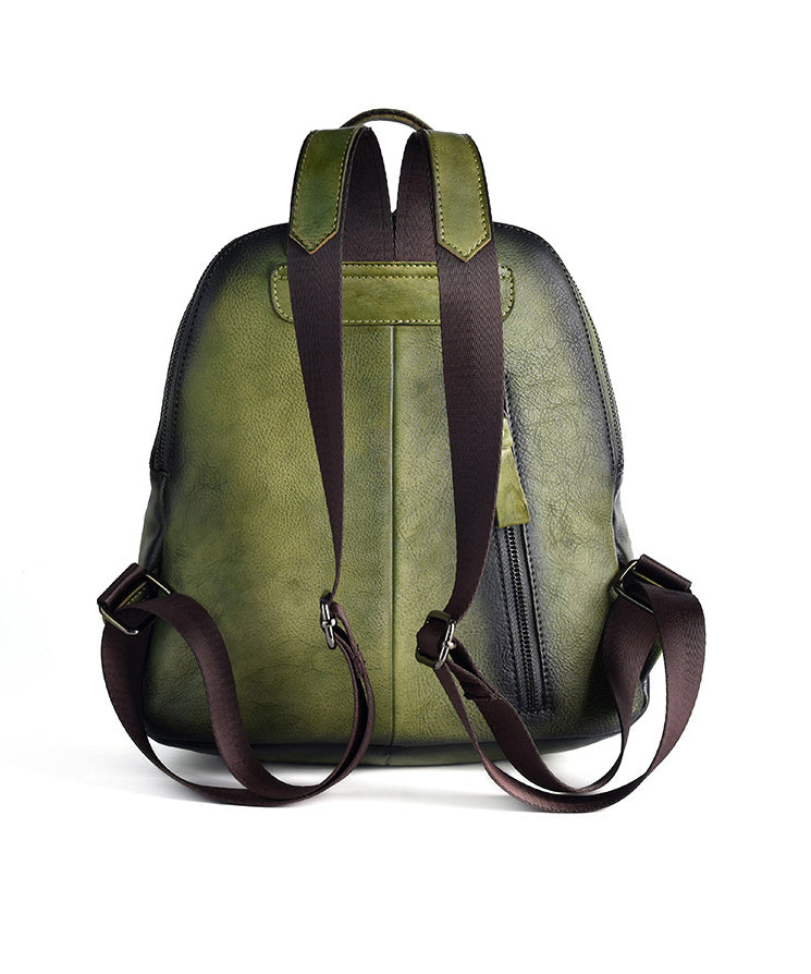 Retro Green Large Capacity Durable Calf Leather Backpack Bag