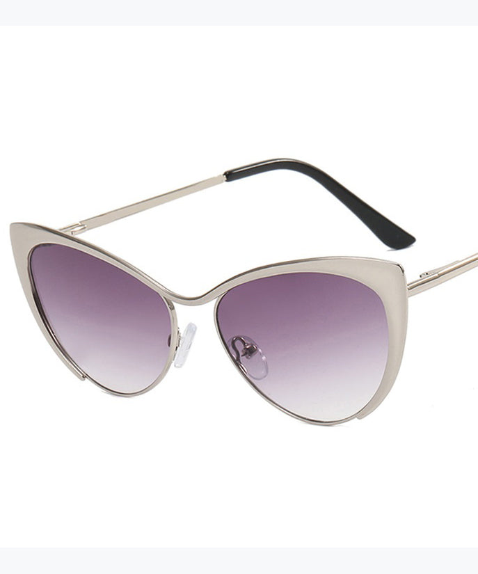 Retro Silver Edge Gradient Tea Metal Cat Eye Sunglasses