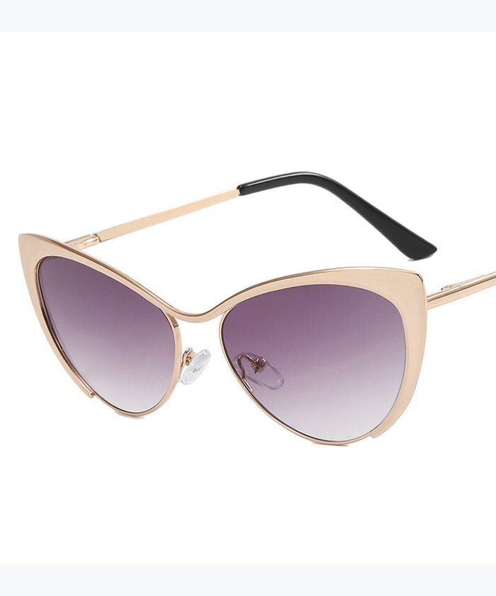 Retro Silver Edge Gradient Tea Metal Cat Eye Sunglasses