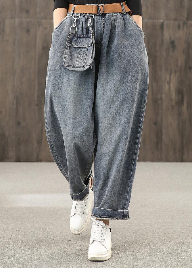 Retro denim blue autumn new trousers plus size harem pants