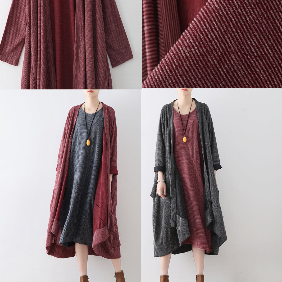 Ruby stripe cotton cardigans long casual coats oversized cotton clothing