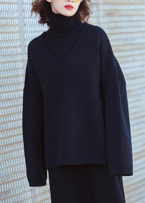 Set female 2025 large size turtleneck sweater suit skirt black two-piece long paragraph over the knee