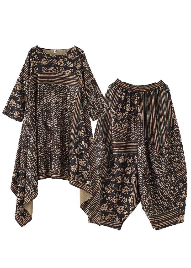 Silk Irregular Black Print Long Top Loose Harlan Leggings Two Piece Set