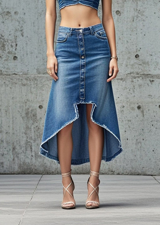 Silm Fit Blue Asymmetrical Design Denim Skirts Spring