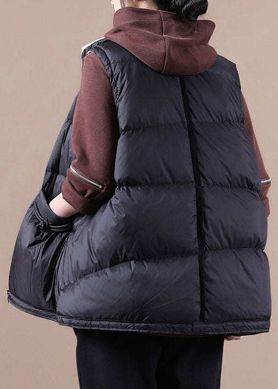 Simple Black Cute Loose Button Thick Winter Sleeveless Puffer Vest