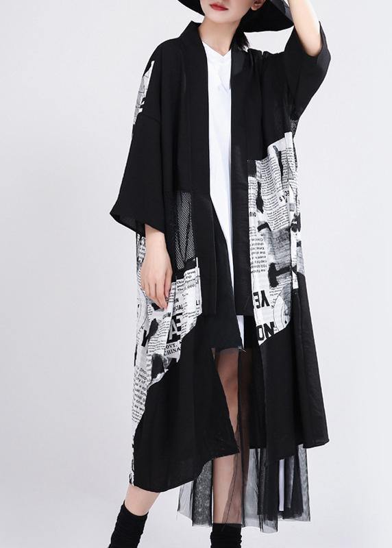 Simple Black Graphic Summer Patchwork Cardigan Long