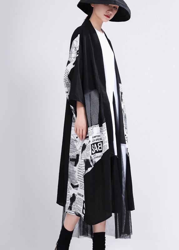 Simple Black Graphic Summer Patchwork Cardigan Long