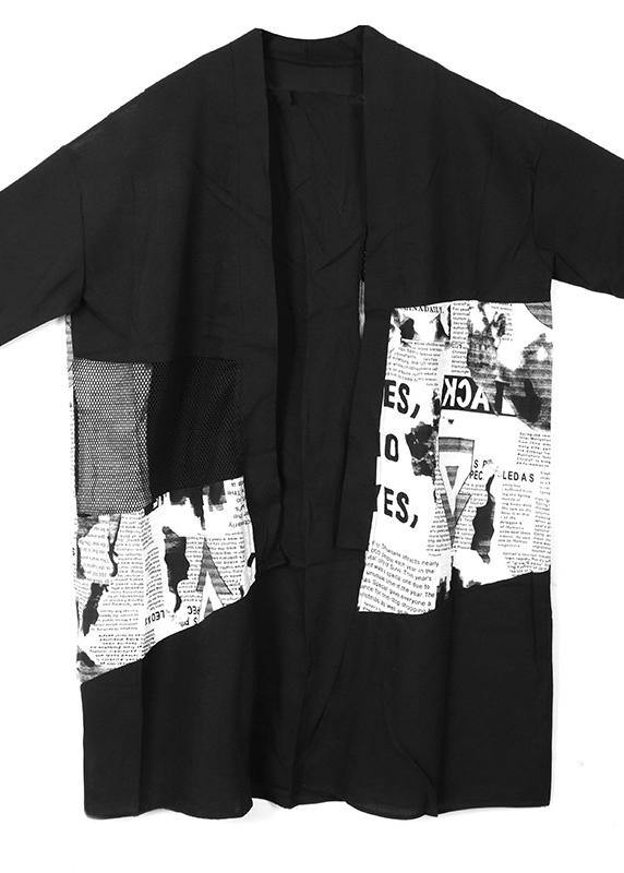 Simple Black Graphic Summer Patchwork Cardigan Long