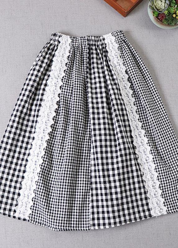 Simple Black Patchwork White Plaid Fall A Line Skirt