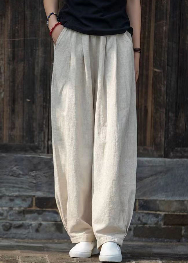 Simple Blue Pockets Solid Linen Pants Summer