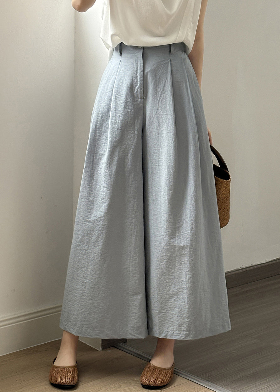 Simple Casual White Pockets Elastic Waist Cotton Wide Leg Pants Fall