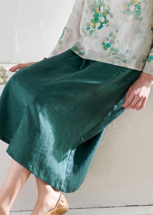 Simple Green Pencil Pockets Patchwork Summer Skirt Linen