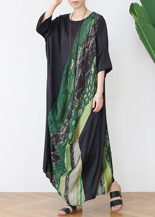 Simple Green Print Chiffon Patchwork Summer Maxi Dresses