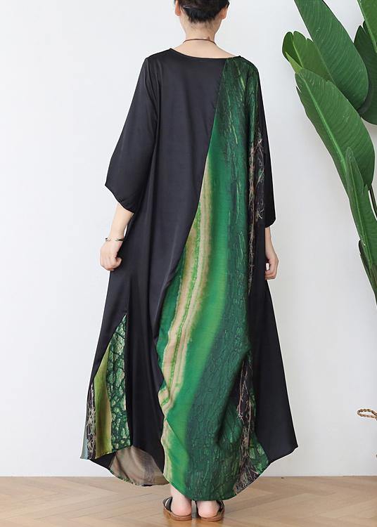 Simple Green Print Chiffon Patchwork Summer Maxi Dresses