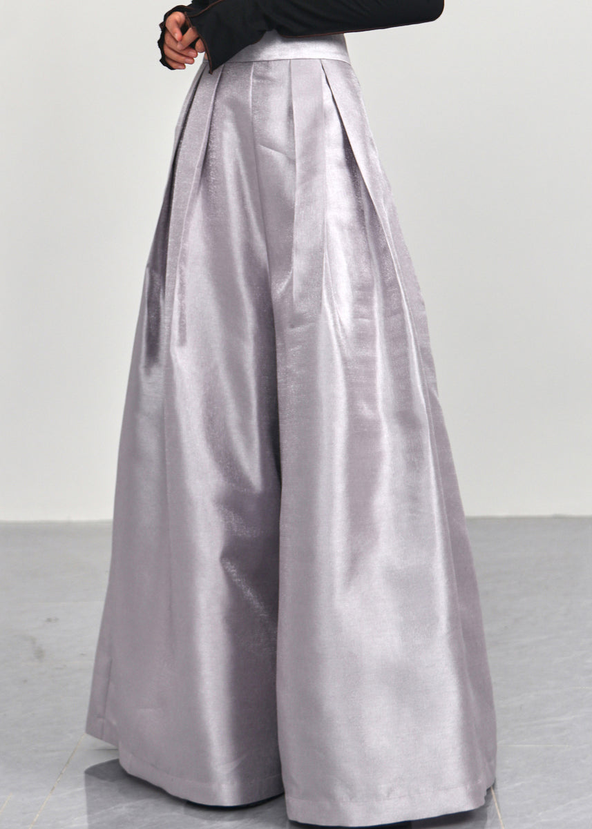 Simple Grey High Waist Solid Cotton Wide Leg Pants Spring