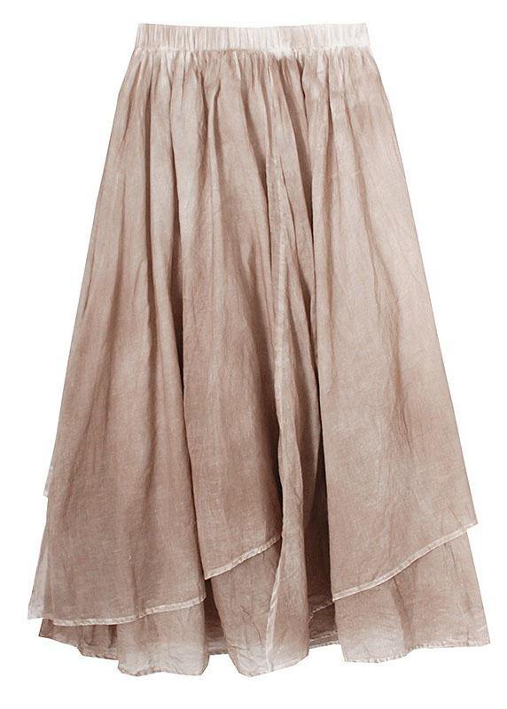 Simple Khaki Elastic Waist Asymmetrical design Skirt Cotton Linen