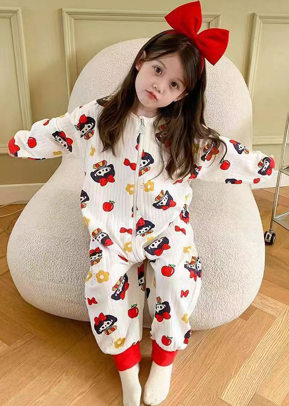 Simple Little Bear Print Zip Up Cotton Kids Pajamas Jumpsuits Spring