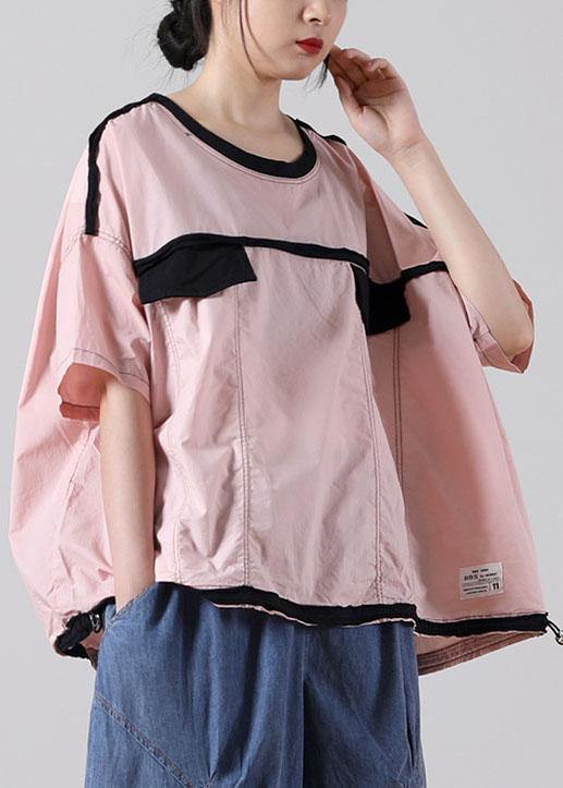 Simple O-Neck Pink Cotton Summer Short Sleeve Top