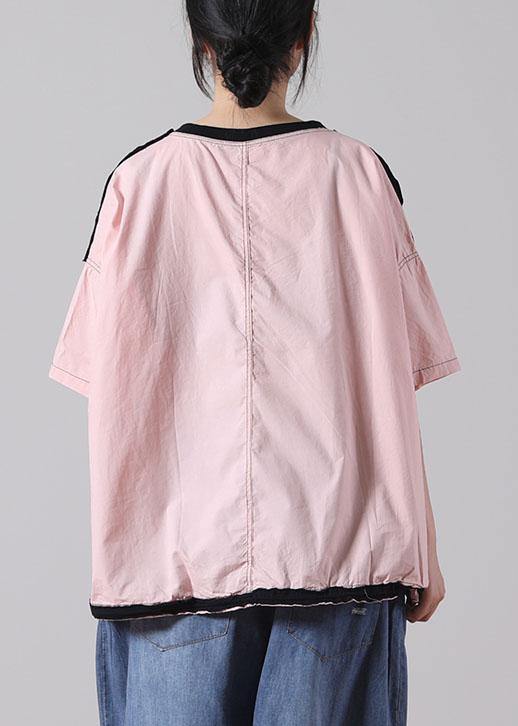 Simple O-Neck Pink Cotton Summer Short Sleeve Top