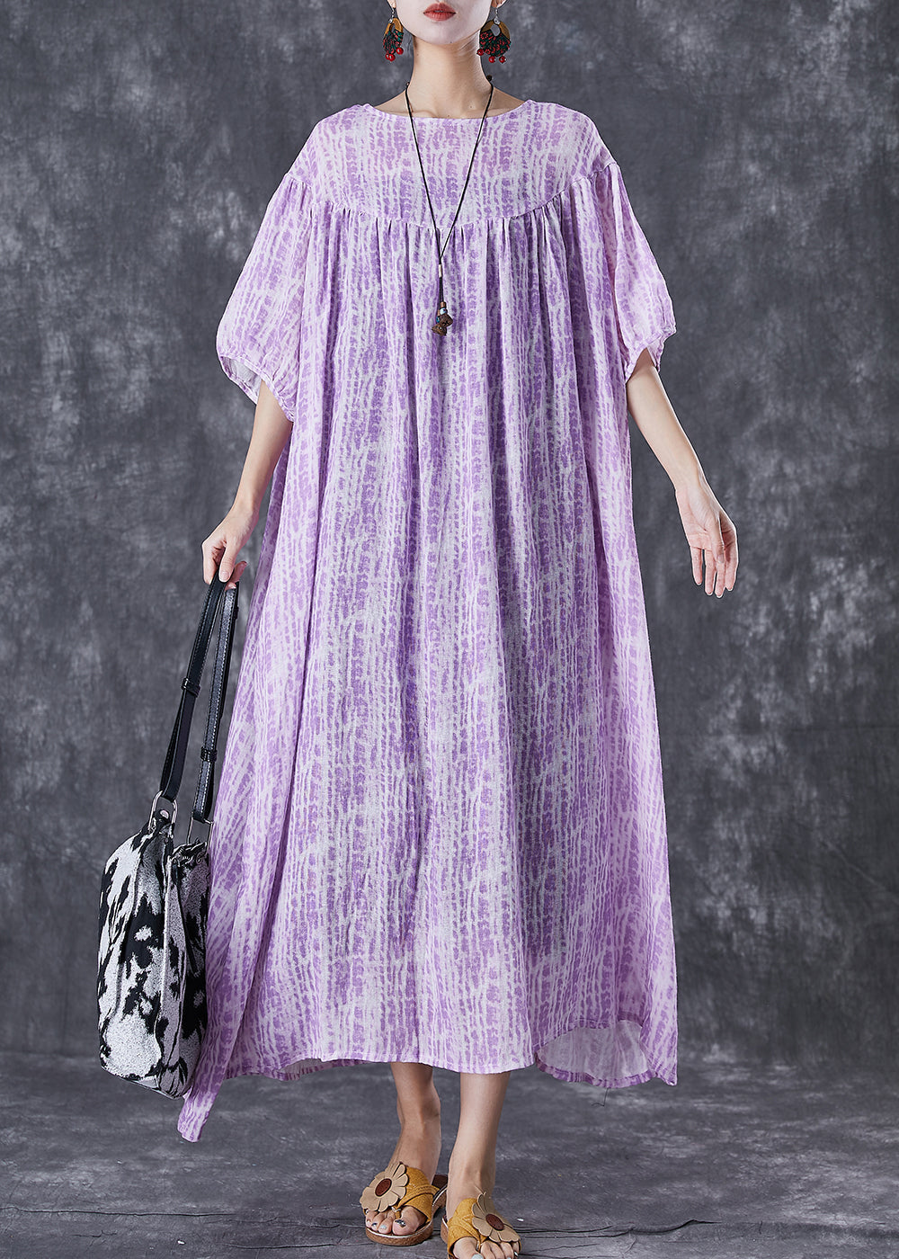 Simple Purple Oversized Exra Large Hem Linen Dress Summer