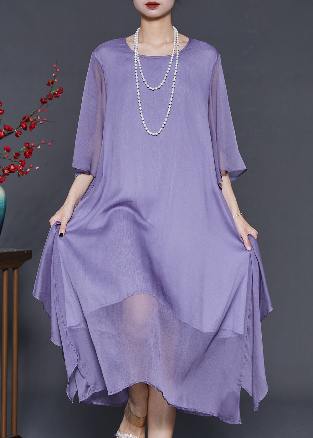 Simple Purple Oversized Side Open Chiffon Dresses Summer