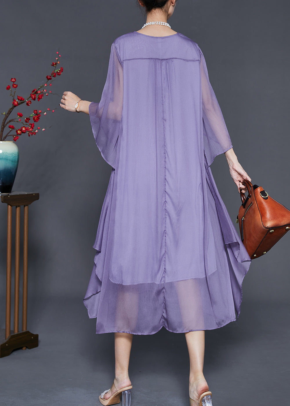 Simple Purple Oversized Side Open Chiffon Dresses Summer