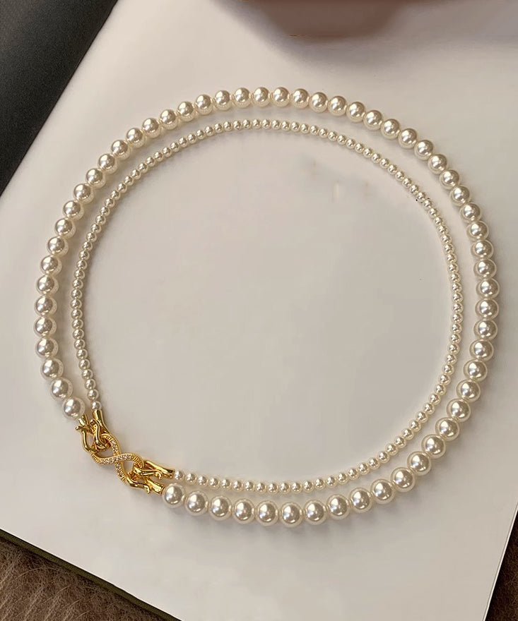 Simple Silk Sterling Silver Round Pearl Sweater Graduated Bead Necklace