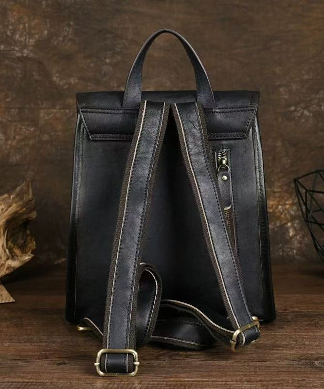 Simple Style Black Large Capacity Calf Leather Backpack Bag