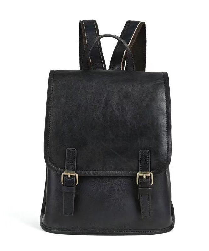 Simple Style Black Large Capacity Calf Leather Backpack Bag