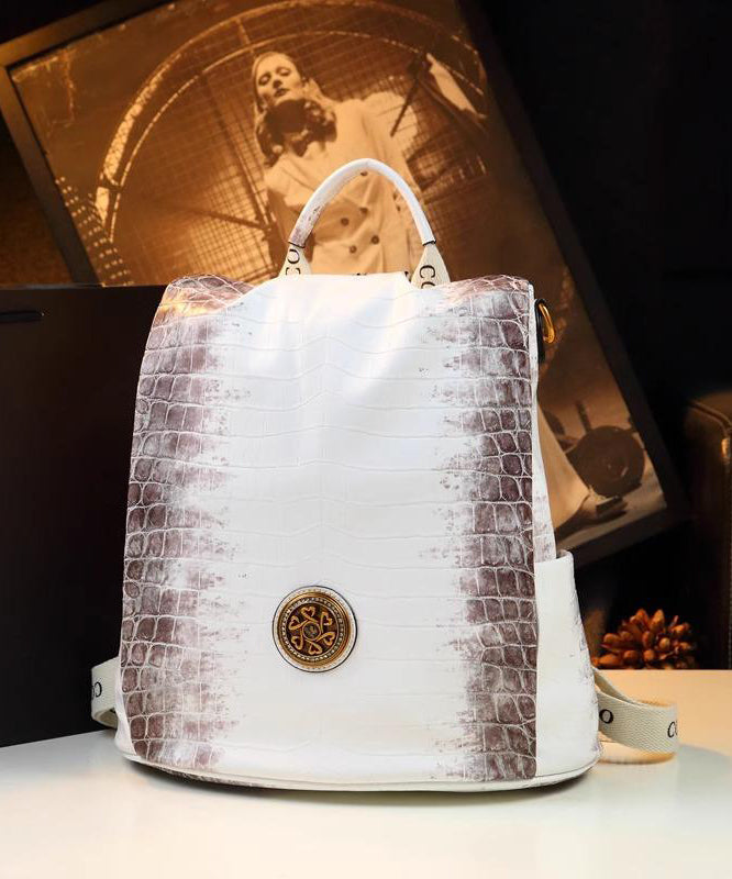 Simple Style White Large Capacity Calf Leather Backpack Bag